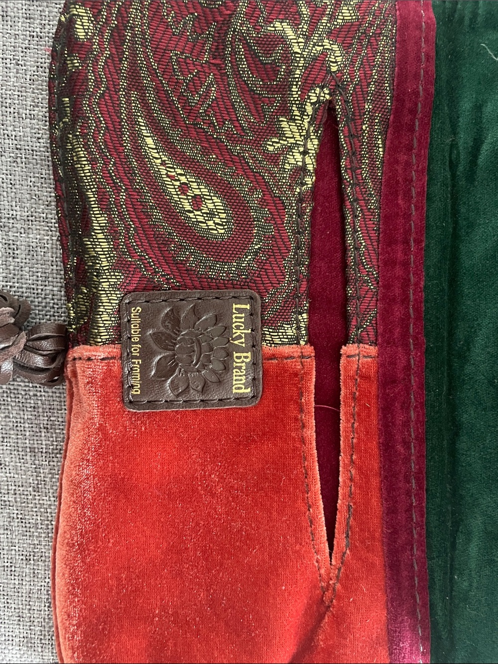 Lucky Brand Velvet Patchwork Wristlet in Green, Burgundy and Brown - Picture 5 of 6
